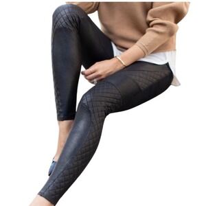 Spanx Faux Leather Quilted Black Leggings sz‎ S NEW without tags